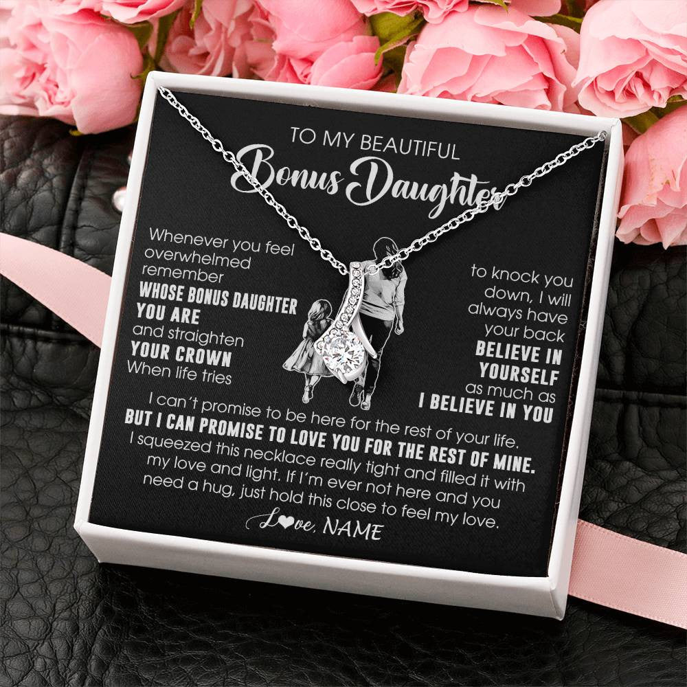 Alluring Beauty Necklace 14K White Gold Finish | 2 | Personalized To My Beautiful Bonus Daughter Necklace From Step Mom Believe In Yourself Stepdaughter Birthday Gifts Jewelry Christmas Customized Message Card | siriusteestore