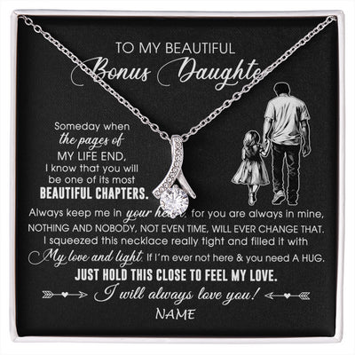 Alluring Beauty Necklace 14K White Gold Finish | 1 | Personalized To My Beautiful Bonus Daughter Necklace From Stepdad Always Love You Stepdaugher Birthday Graduation Christmas Customized Gift Box Message Card | siriusteestore