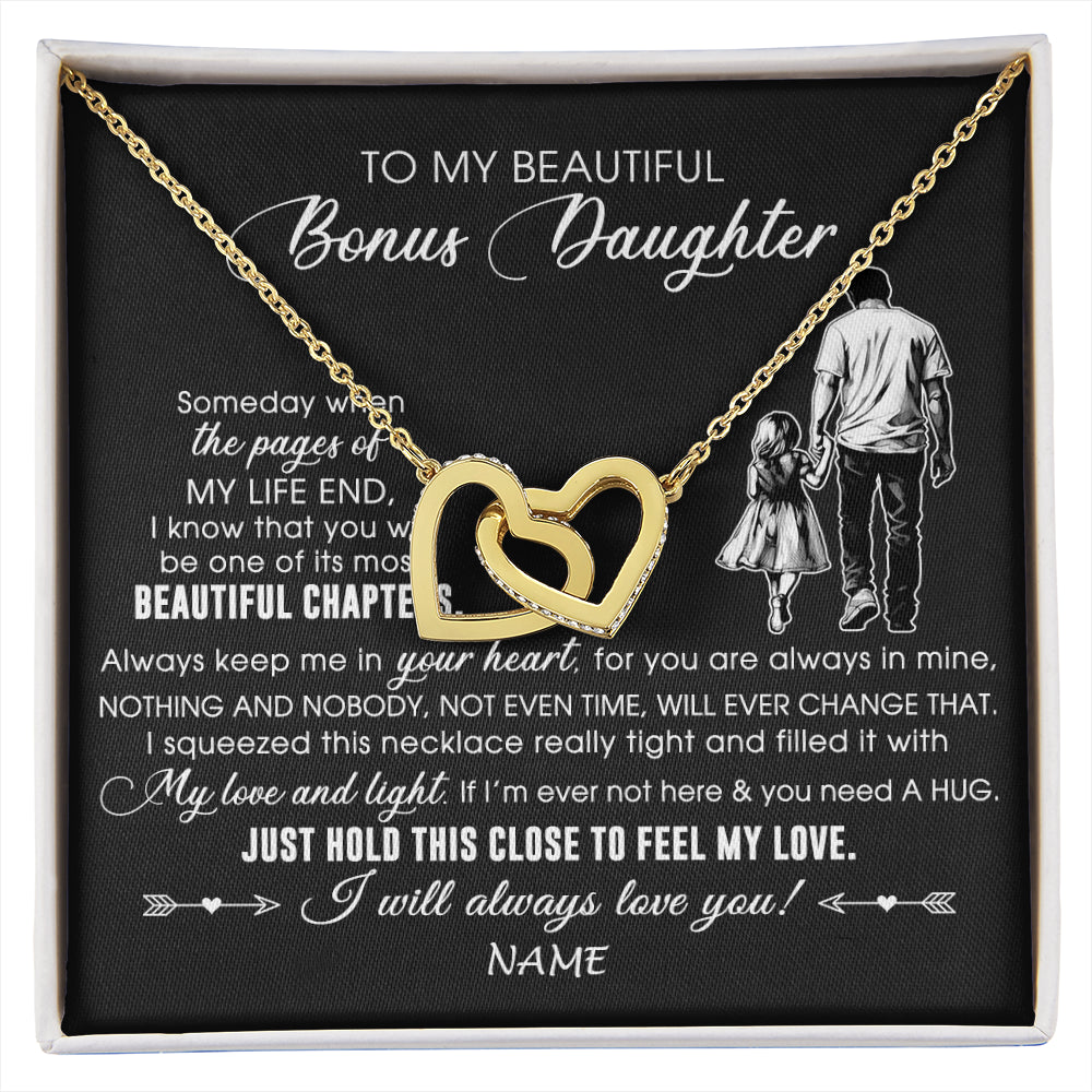 Interlocking Hearts Necklace 18K Yellow Gold Finish | 1 | Personalized To My Beautiful Bonus Daughter Necklace From Stepdad Always Love You Stepdaugher Birthday Graduation Christmas Customized Gift Box Message Card | siriusteestore