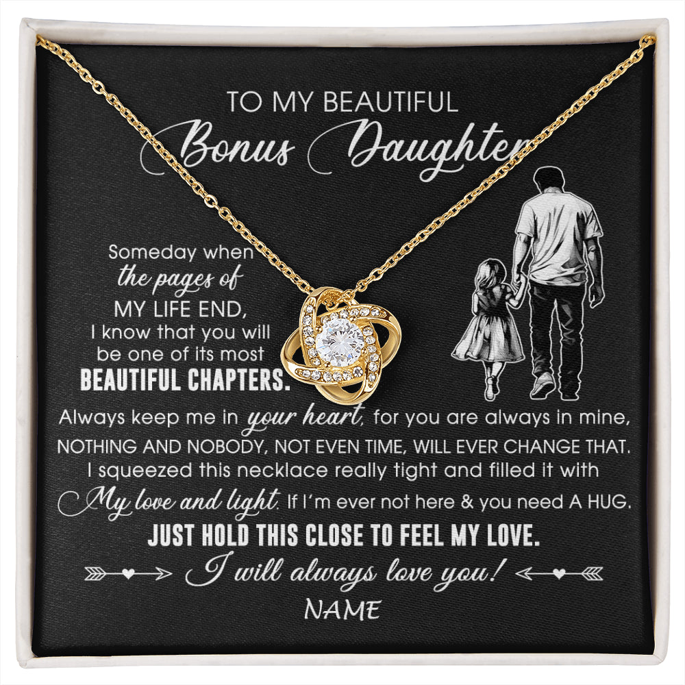 Love Knot Necklace 18K Yellow Gold Finish | 1 | Personalized To My Beautiful Bonus Daughter Necklace From Stepdad Always Love You Stepdaugher Birthday Graduation Christmas Customized Gift Box Message Card | siriusteestore