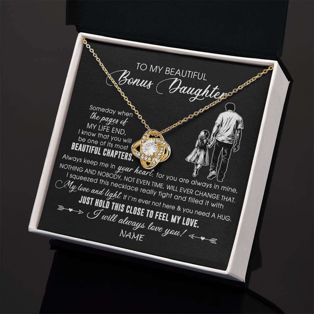 Love Knot Necklace 18K Yellow Gold Finish | 2 | Personalized To My Beautiful Bonus Daughter Necklace From Stepdad Always Love You Stepdaugher Birthday Graduation Christmas Customized Gift Box Message Card | siriusteestore