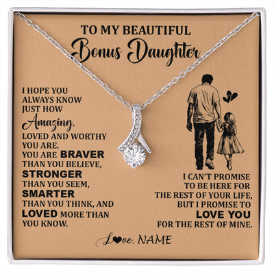 Alluring Beauty Necklace 14K White Gold Finish | 1 | Personalized To My Beautiful Bonus Daughter Necklace From Stepdad Promise To Love You Stepddaughter Birthday JewelryChristmas Customized Gift Box Message Card | siriusteestore