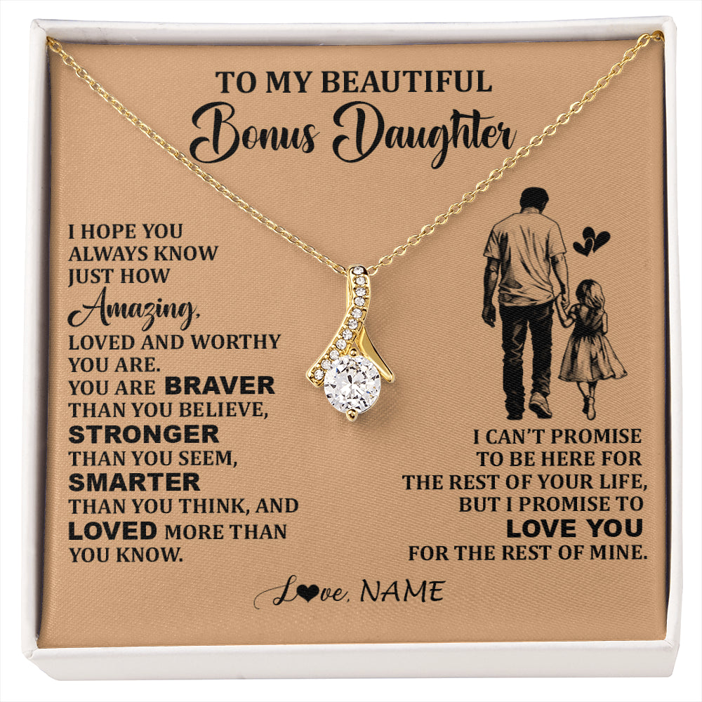 Alluring Beauty Necklace 18K Yellow Gold Finish | 1 | Personalized To My Beautiful Bonus Daughter Necklace From Stepdad Promise To Love You Stepddaughter Birthday JewelryChristmas Customized Gift Box Message Card | siriusteestore