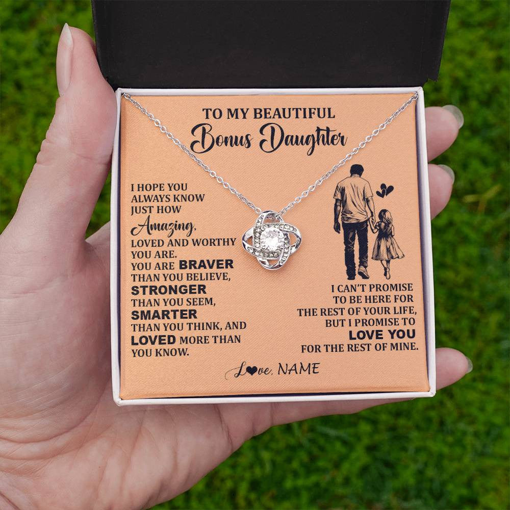 Love Knot Necklace 14K White Gold Finish | 2 | Personalized To My Beautiful Bonus Daughter Necklace From Stepdad Promise To Love You Stepddaughter Birthday JewelryChristmas Customized Gift Box Message Card | siriusteestore