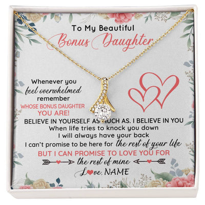 Alluring Beauty Necklace 18K Yellow Gold Finish | 1 | Personalized To My Beautiful Bonus Daughter Necklace From Stepfather Believe In You Stepdaughter Birthday Christmas Jewelry Customized Gift Box Message Card | siriusteestore