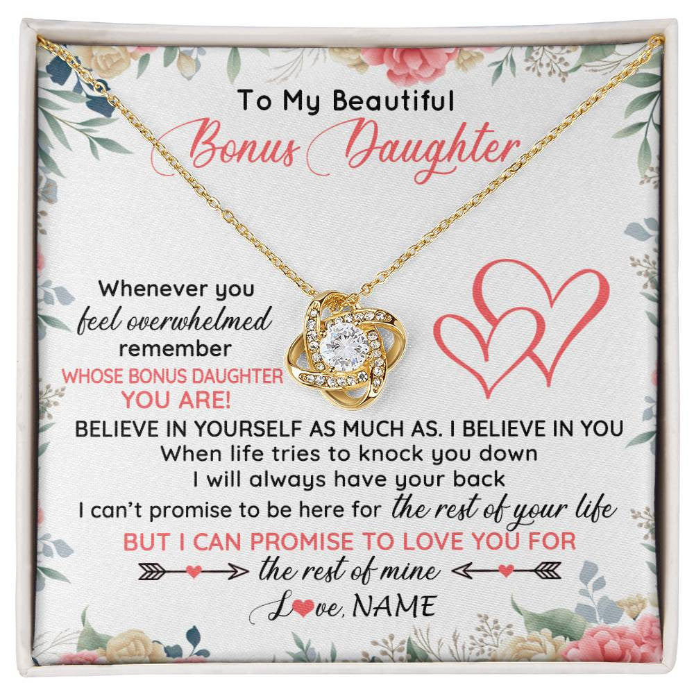 Love Knot Necklace 18K Yellow Gold Finish | 1 | Personalized To My Beautiful Bonus Daughter Necklace From Stepfather Believe In You Stepdaughter Birthday Christmas Jewelry Customized Gift Box Message Card | siriusteestore