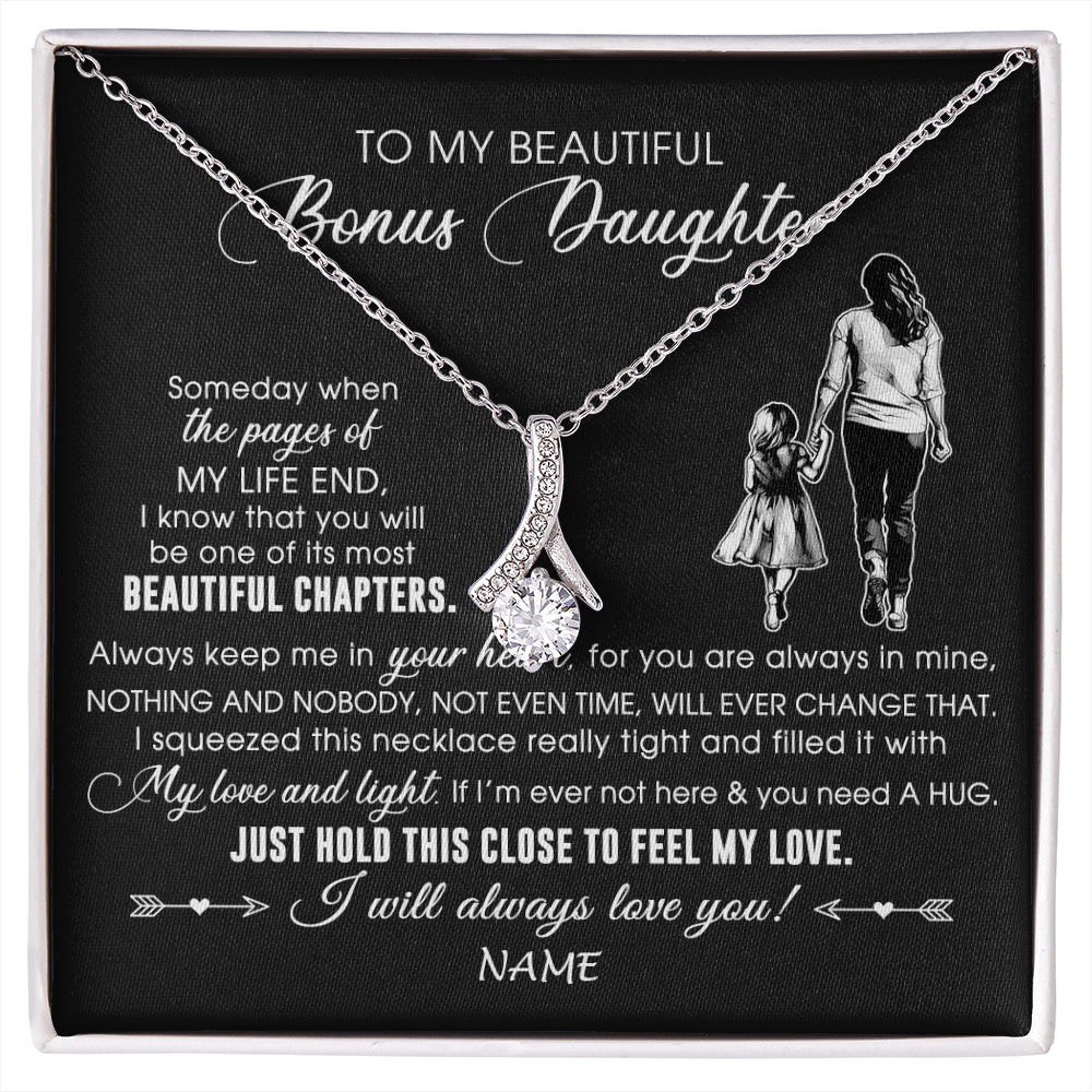 Alluring Beauty Necklace 14K White Gold Finish | 1 | Personalized To My Beautiful Bonus Daughter Necklace From Stepmom Always Love You Stepdaugher Birthday Graduation Christmas Customized Gift Box Message Card | siriusteestore