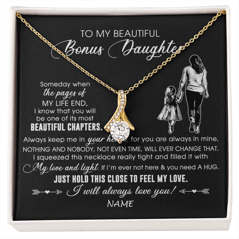 Alluring Beauty Necklace 18K Yellow Gold Finish | 1 | Personalized To My Beautiful Bonus Daughter Necklace From Stepmom Always Love You Stepdaugher Birthday Graduation Christmas Customized Gift Box Message Card | siriusteestore