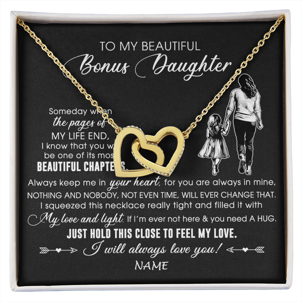Interlocking Hearts Necklace 18K Yellow Gold Finish | 1 | Personalized To My Beautiful Bonus Daughter Necklace From Stepmom Always Love You Stepdaugher Birthday Graduation Christmas Customized Gift Box Message Card | siriusteestore