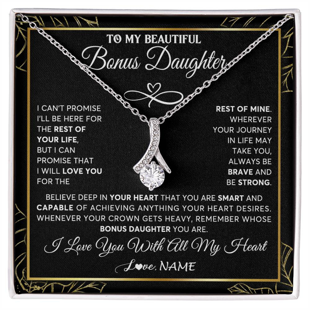 Alluring Beauty Necklace 14K White Gold Finish | 1 | Personalized To My Beautiful Bonus Daughter Necklace From Stepmom Crown Jewelry Gifts For Stepdaughter Birthday Graduation Christmas Gift Box Message Card | siriusteestore