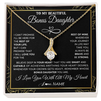 Alluring Beauty Necklace 18K Yellow Gold Finish | 1 | Personalized To My Beautiful Bonus Daughter Necklace From Stepmom Crown Jewelry Gifts For Stepdaughter Birthday Graduation Christmas Gift Box Message Card | siriusteestore