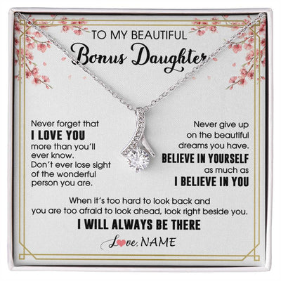 Alluring Beauty Necklace 14K White Gold Finish | 1 | Personalized To My Beautiful Bonus Daughter Necklace From Stepmom Dad I Love You Believe In You Birthday Gifts Christmas Customized Gift Box Message Card | siriusteestore