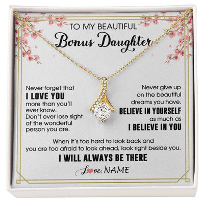 Alluring Beauty Necklace 18K Yellow Gold Finish | 1 | Personalized To My Beautiful Bonus Daughter Necklace From Stepmom Dad I Love You Believe In You Birthday Gifts Christmas Customized Gift Box Message Card | siriusteestore