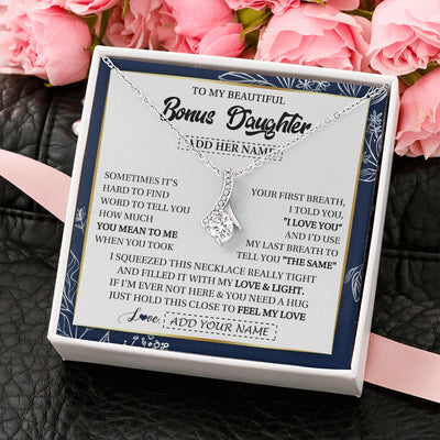 Alluring Beauty Necklace 14K White Gold Finish | 2 | Personalized To My Beautiful Bonus Daughter Necklace From Stepmom Feel My Love Valentines Gifts For Stepdaughter Birthday Christmas Gift Box Message Card | https://siriusteestore.