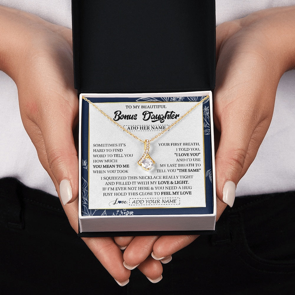 Alluring Beauty Necklace 18K Yellow Gold Finish | 2 | Personalized To My Beautiful Bonus Daughter Necklace From Stepmom Feel My Love Valentines Gifts For Stepdaughter Birthday Christmas Gift Box Message Card | https://siriusteestore.
