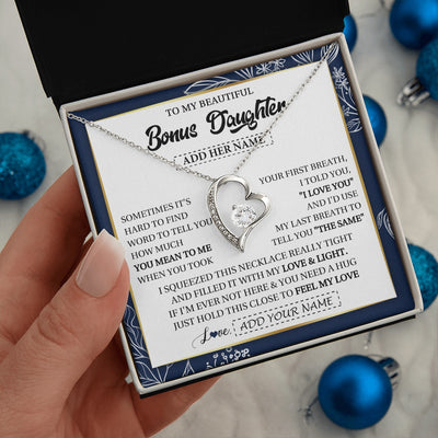 Forever Love Necklace 14K White Gold Finish | 2 | Personalized To My Beautiful Bonus Daughter Necklace From Stepmom Feel My Love Valentines Gifts For Stepdaughter Birthday Christmas Gift Box Message Card | https://siriusteestore.