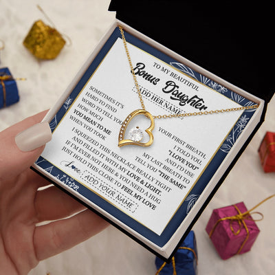 Forever Love Necklace 18K Yellow Gold Finish | 2 | Personalized To My Beautiful Bonus Daughter Necklace From Stepmom Feel My Love Valentines Gifts For Stepdaughter Birthday Christmas Gift Box Message Card | https://siriusteestore.