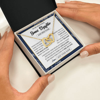 Interlocking Hearts Necklace 18K Yellow Gold Finish | 2 | Personalized To My Beautiful Bonus Daughter Necklace From Stepmom Feel My Love Valentines Gifts For Stepdaughter Birthday Christmas Gift Box Message Card | https://siriusteestore.