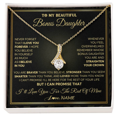 Alluring Beauty Necklace 18K Yellow Gold Finish | 1 | Personalized To My Beautiful Bonus Daughter Necklace From Stepmom I Love You Jewelry Gifts For Stepdaughter Birthday Graduation Christmas Gift Box Message Card | siriusteestore