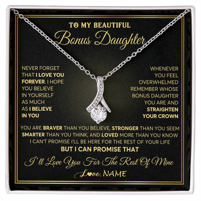 Alluring Beauty Necklace 14K White Gold Finish | 1 | Personalized To My Beautiful Bonus Daughter Necklace From Stepmom I Love You Jewelry Gifts For Stepdaughter Birthday Graduation Christmas Gift Box Message Card | siriusteestore
