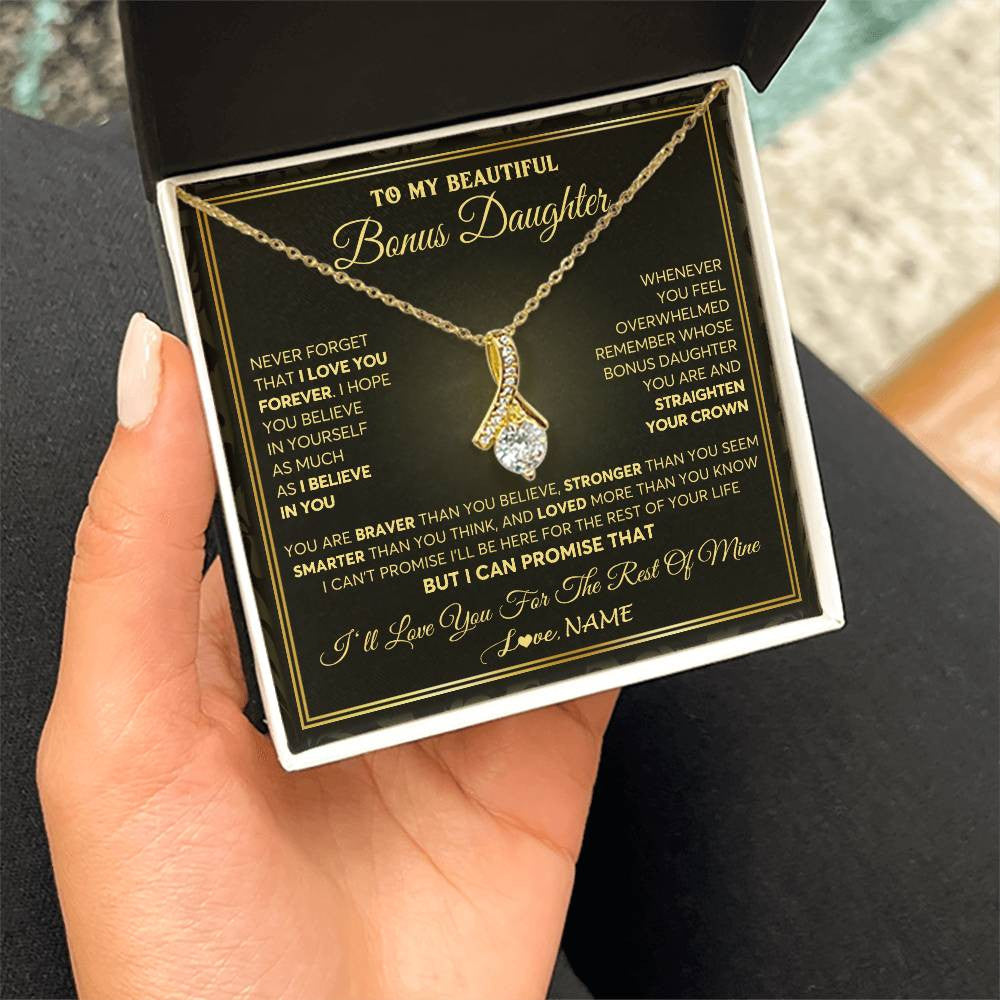 Alluring Beauty Necklace 18K Yellow Gold Finish | 2 | Personalized To My Beautiful Bonus Daughter Necklace From Stepmom I Love You Jewelry Gifts For Stepdaughter Birthday Graduation Christmas Gift Box Message Card | siriusteestore