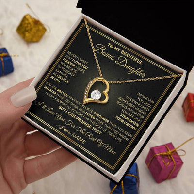 Forever Love Necklace 18K Yellow Gold Finish | 2 | Personalized To My Beautiful Bonus Daughter Necklace From Stepmom I Love You Jewelry Gifts For Stepdaughter Birthday Graduation Christmas Gift Box Message Card | siriusteestore