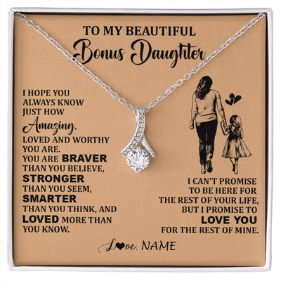 Alluring Beauty Necklace 14K White Gold Finish | 1 | Personalized To My Beautiful Bonus Daughter Necklace From Stepmom Promise To Love You Stepddaughter Birthday Jewelry Christmas Customized Gift Box Message Card | siriusteestore