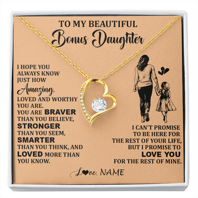 Forever Love Necklace 18K Yellow Gold Finish | 1 | Personalized To My Beautiful Bonus Daughter Necklace From Stepmom Promise To Love You Stepddaughter Birthday Jewelry Christmas Customized Gift Box Message Card | siriusteestore