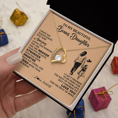 Forever Love Necklace 18K Yellow Gold Finish | 2 | Personalized To My Beautiful Bonus Daughter Necklace From Stepmom Promise To Love You Stepddaughter Birthday Jewelry Christmas Customized Gift Box Message Card | siriusteestore