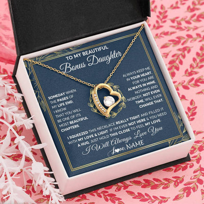 Forever Love Necklace 18K Yellow Gold Finish | Personalized To My Beautiful Bonus Daughter Necklace From Stepmom Someday Stepdaughter Birthday Christmas Jewelry Charm Customized Gift Box Message Card | siriusteestore