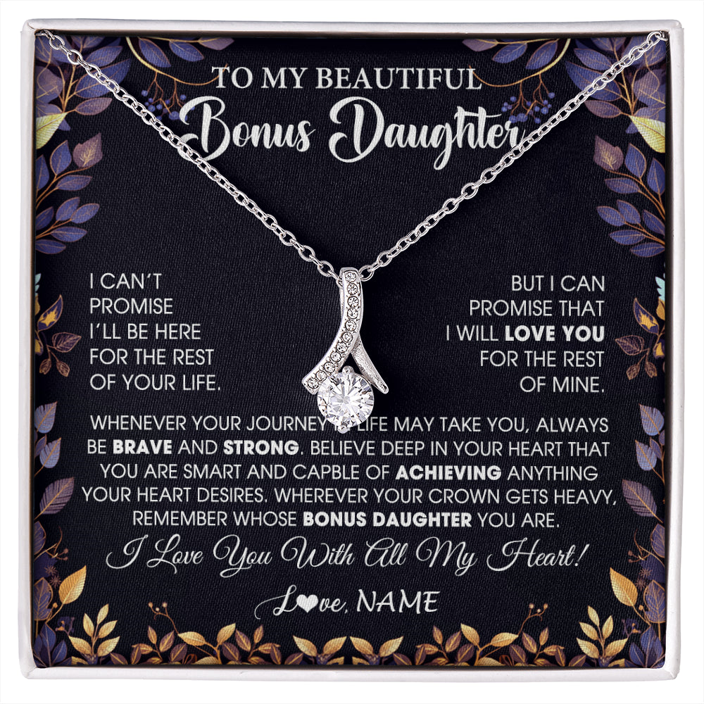 Alluring Beauty Necklace 14K White Gold Finish | 1 | Personalized To My Beautiful Bonus Daughter Necklace From Stepmom Stepdad Promise Necklace Birthday Gift For Stepddaughter Graduation Christmas Message Card | siriusteestore