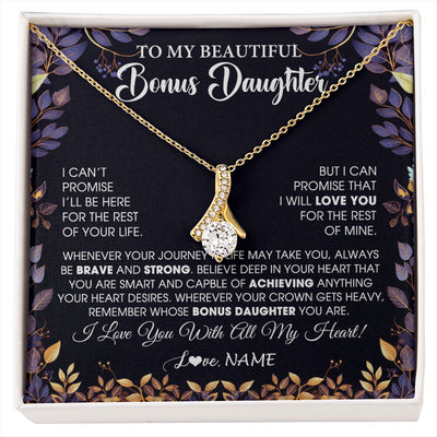 Alluring Beauty Necklace 18K Yellow Gold Finish | 1 | Personalized To My Beautiful Bonus Daughter Necklace From Stepmom Stepdad Promise Necklace Birthday Gift For Stepddaughter Graduation Christmas Message Card | siriusteestore