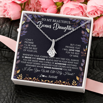Alluring Beauty Necklace 14K White Gold Finish | 2 | Personalized To My Beautiful Bonus Daughter Necklace From Stepmom Stepdad Promise Necklace Birthday Gift For Stepddaughter Graduation Christmas Message Card | siriusteestore