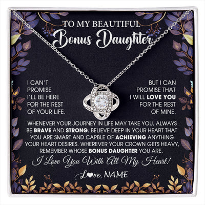 Love Knot Necklace 14K White Gold Finish | 1 | Personalized To My Beautiful Bonus Daughter Necklace From Stepmom Stepdad Promise Necklace Birthday Gift For Stepddaughter Graduation Christmas Message Card | siriusteestore