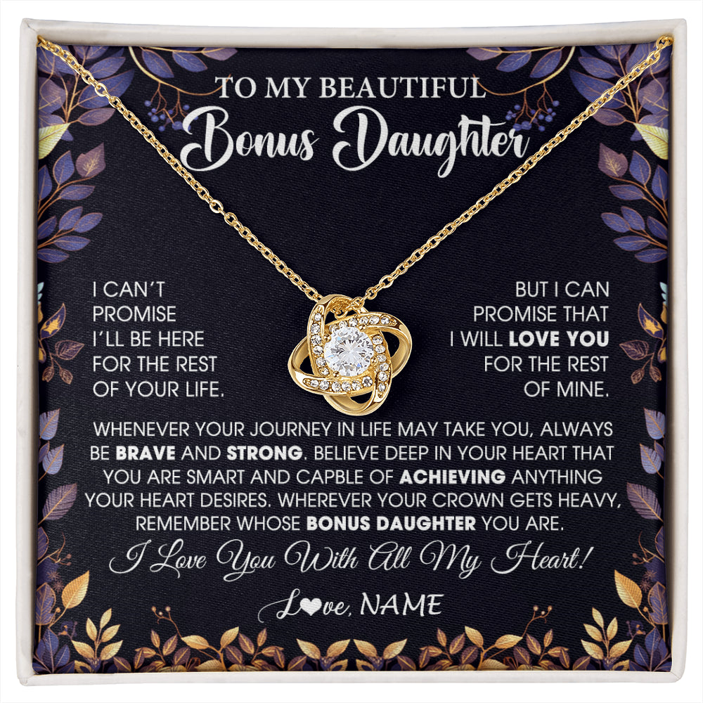 Love Knot Necklace 18K Yellow Gold Finish | 1 | Personalized To My Beautiful Bonus Daughter Necklace From Stepmom Stepdad Promise Necklace Birthday Gift For Stepddaughter Graduation Christmas Message Card | siriusteestore