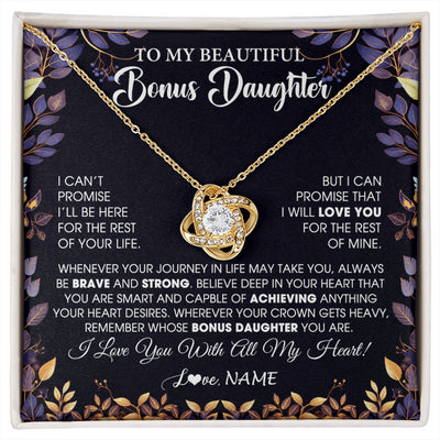 Love Knot Necklace 18K Yellow Gold Finish | 1 | Personalized To My Beautiful Bonus Daughter Necklace From Stepmom Stepdad Promise Necklace Birthday Gift For Stepddaughter Graduation Christmas Message Card | siriusteestore
