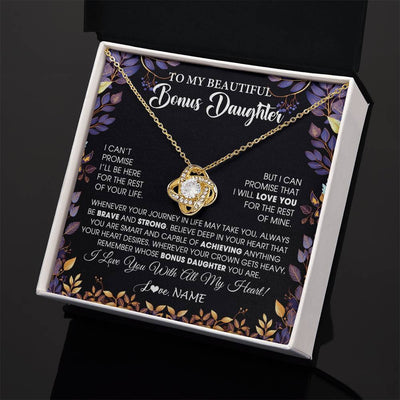 Love Knot Necklace 18K Yellow Gold Finish | 2 | Personalized To My Beautiful Bonus Daughter Necklace From Stepmom Stepdad Promise Necklace Birthday Gift For Stepddaughter Graduation Christmas Message Card | siriusteestore