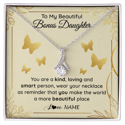 Alluring Beauty Necklace 14K White Gold Finish | 1 | Personalized To My Beautiful Bonus Daughter Necklace From Stepmom You Are A Kind Loving Stepddaughter Birthday Gifts Christmas Customized Gift Box Message Card | siriusteestore