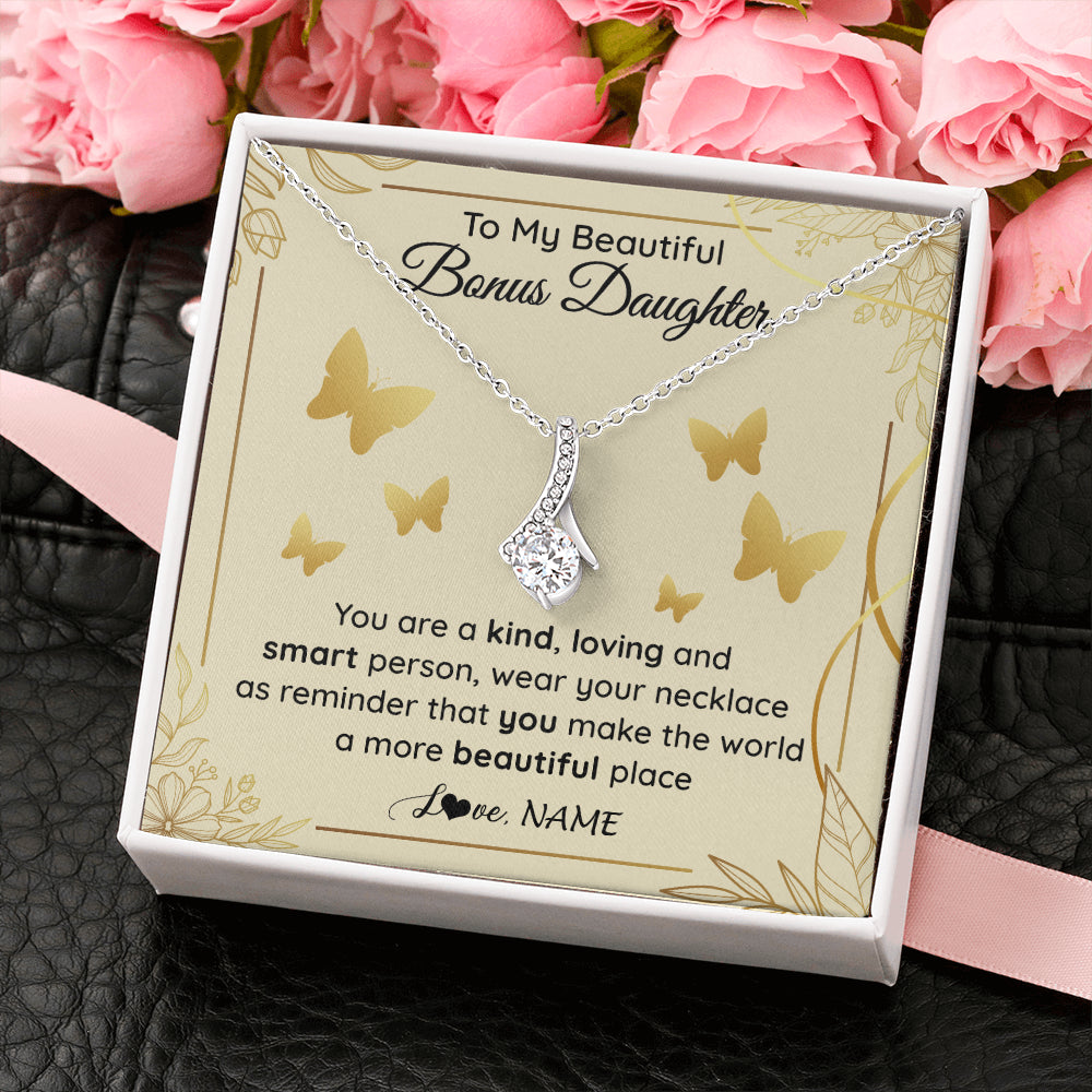 Alluring Beauty Necklace 14K White Gold Finish | 2 | Personalized To My Beautiful Bonus Daughter Necklace From Stepmom You Are A Kind Loving Stepddaughter Birthday Gifts Christmas Customized Gift Box Message Card | siriusteestore