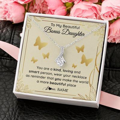Alluring Beauty Necklace 14K White Gold Finish | 2 | Personalized To My Beautiful Bonus Daughter Necklace From Stepmom You Are A Kind Loving Stepddaughter Birthday Gifts Christmas Customized Gift Box Message Card | siriusteestore