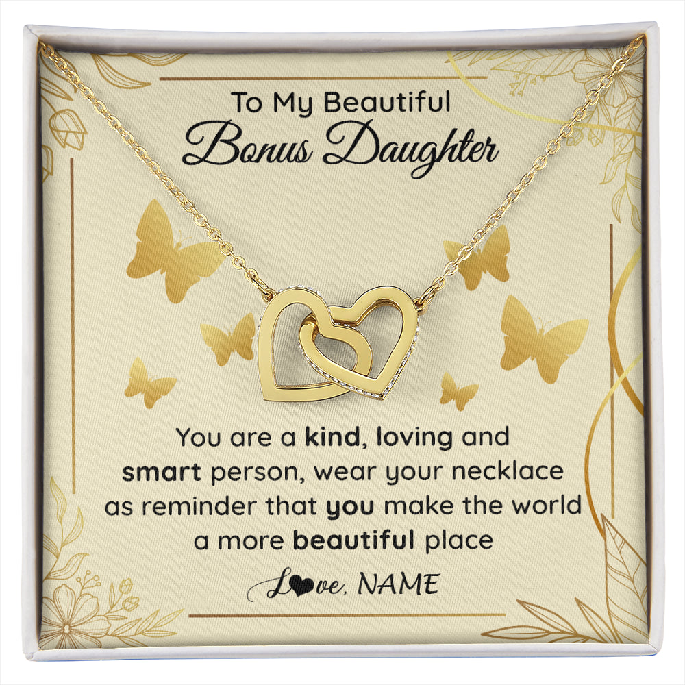 Interlocking Hearts Necklace 18K Yellow Gold Finish | 1 | Personalized To My Beautiful Bonus Daughter Necklace From Stepmom You Are A Kind Loving Stepddaughter Birthday Gifts Christmas Customized Gift Box Message Card | siriusteestore