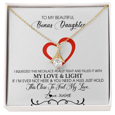Alluring Beauty Necklace 18K Yellow Gold Finish | Personalized To My Beautiful Bonus Daughter Necklace From Stepmother Filled With My Love and Light Stepdaughter Birthday Christmas Customized Message Card | siriusteestore