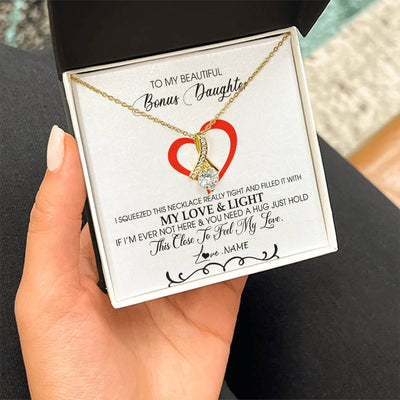 Alluring Beauty Necklace 18K Yellow Gold Finish | Personalized To My Beautiful Bonus Daughter Necklace From Stepmother Filled With My Love and Light Stepdaughter Birthday Christmas Customized Message Card | siriusteestore