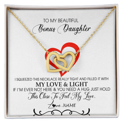 Interlocking Hearts Necklace 18K Yellow Gold Finish | Personalized To My Beautiful Bonus Daughter Necklace From Stepmother Filled With My Love and Light Stepdaughter Birthday Christmas Customized Message Card | siriusteestore