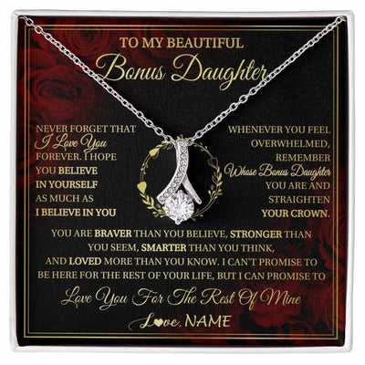 Alluring Beauty Necklace 14K White Gold Finish | 1 | Personalized To My Beautiful Bonus Daughter Necklace Gift From Stepmom Dad I Love You Bonus Daughter Birthday Gifts Christmas Customized Gift Box Message Card | siriusteestore