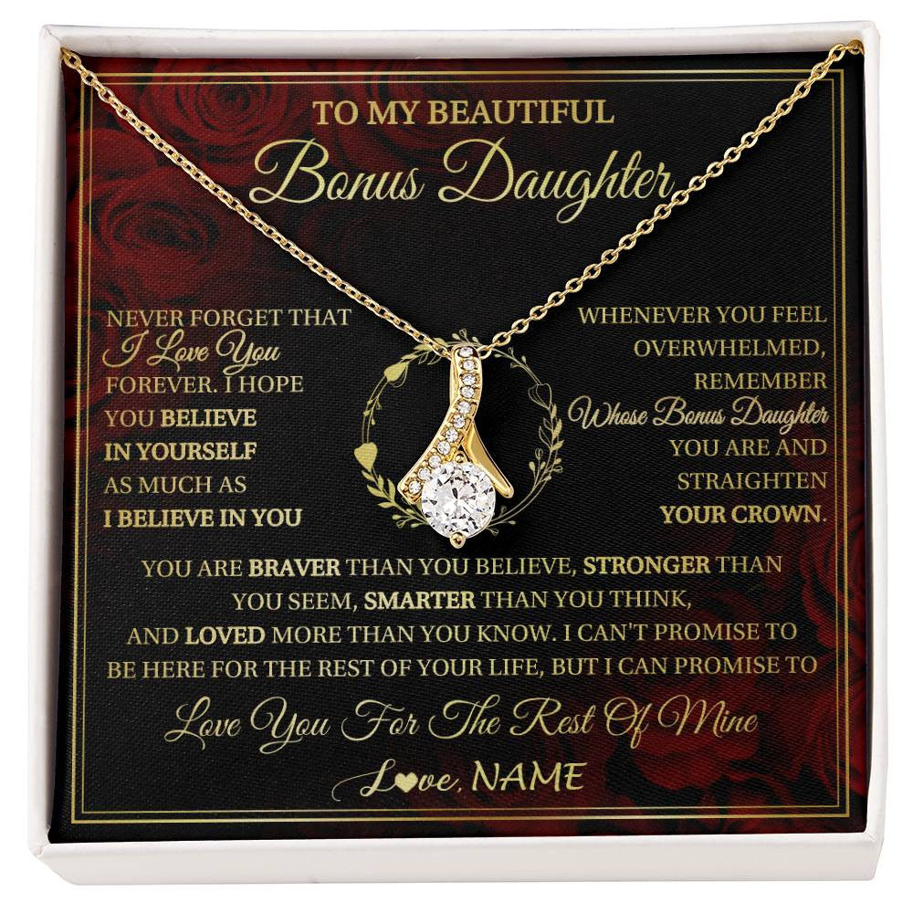 Alluring Beauty Necklace 18K Yellow Gold Finish | 1 | Personalized To My Beautiful Bonus Daughter Necklace Gift From Stepmom Dad I Love You Bonus Daughter Birthday Gifts Christmas Customized Gift Box Message Card | siriusteestore