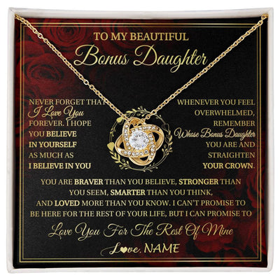 Love Knot Necklace 18K Yellow Gold Finish | 1 | Personalized To My Beautiful Bonus Daughter Necklace Gift From Stepmom Dad I Love You Bonus Daughter Birthday Gifts Christmas Customized Gift Box Message Card | siriusteestore