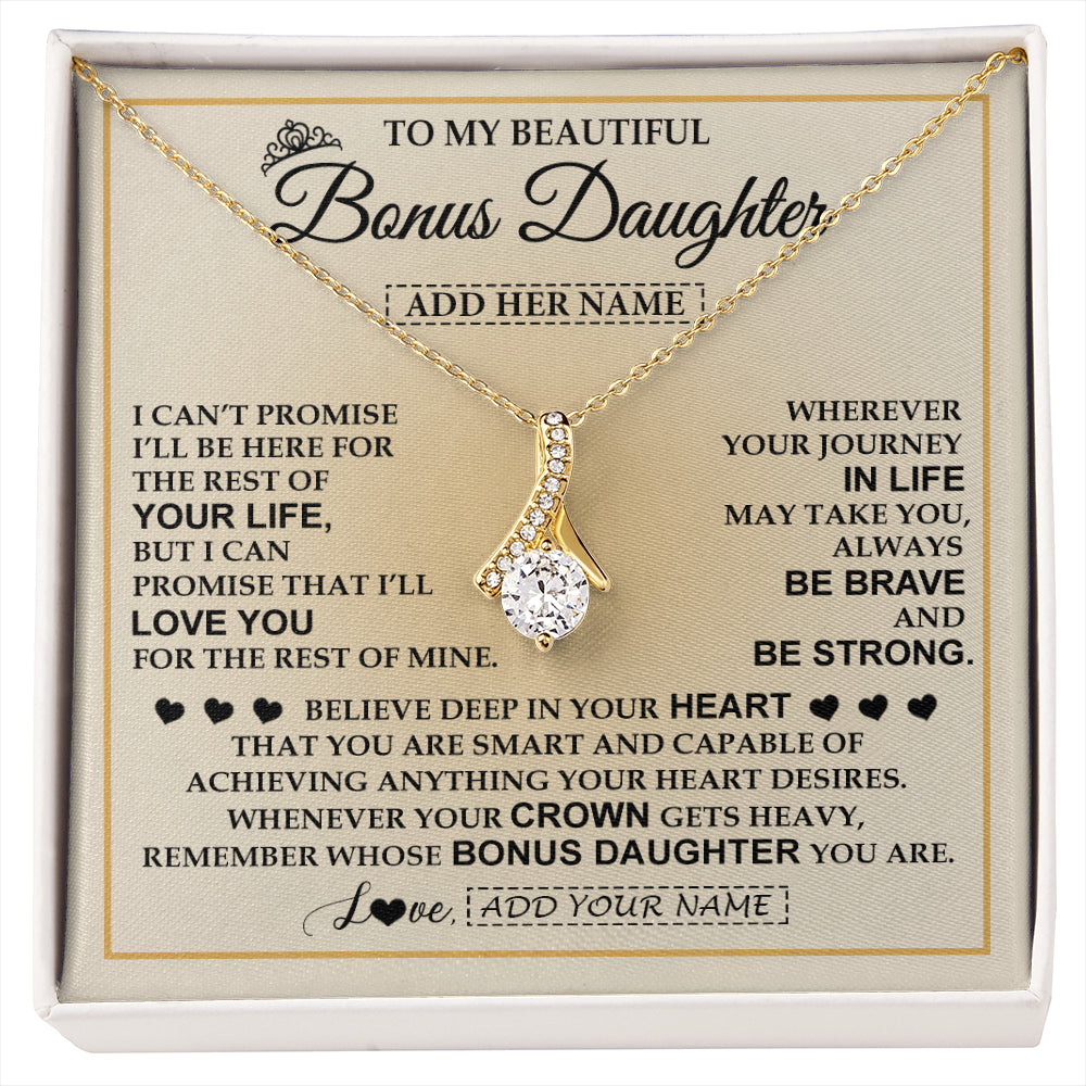 Alluring Beauty Necklace 18K Yellow Gold Finish | 1 | Personalized To My Beautiful Bonus Daughter Necklace Jewelry Present For Women Stepddaughter Birthday Mother's Day Wedding Day Christmas Gift Box Message Card | siriusteestore