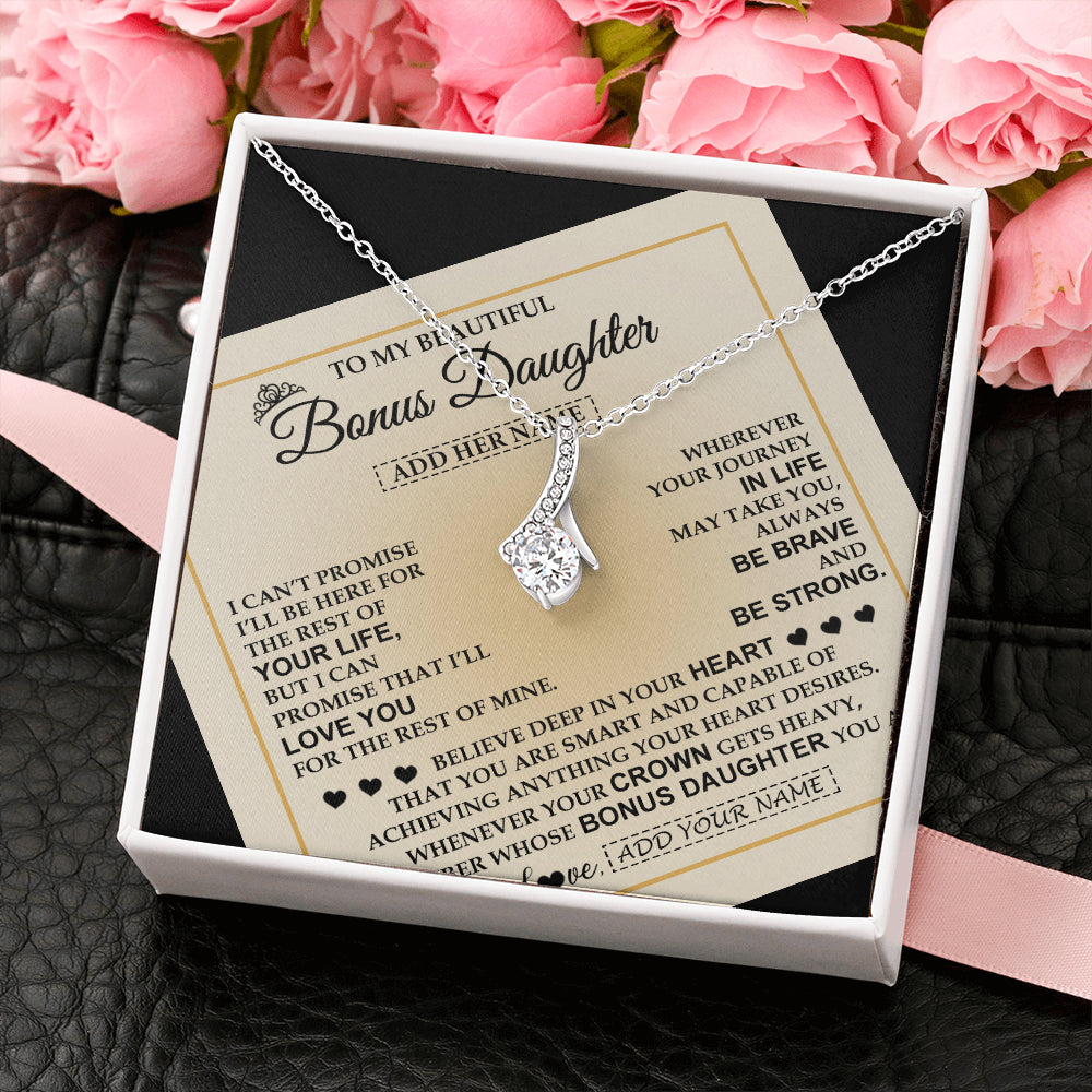 Interlocking Hearts Necklace Stainless Steel & Rose Gold Finish | 2 | Personalized To My Beautiful Bonus Daughter Necklace Jewelry Present For Women Stepddaughter Birthday Mother's Day Wedding Day Christmas Gift Box Message Card | siriusteestore