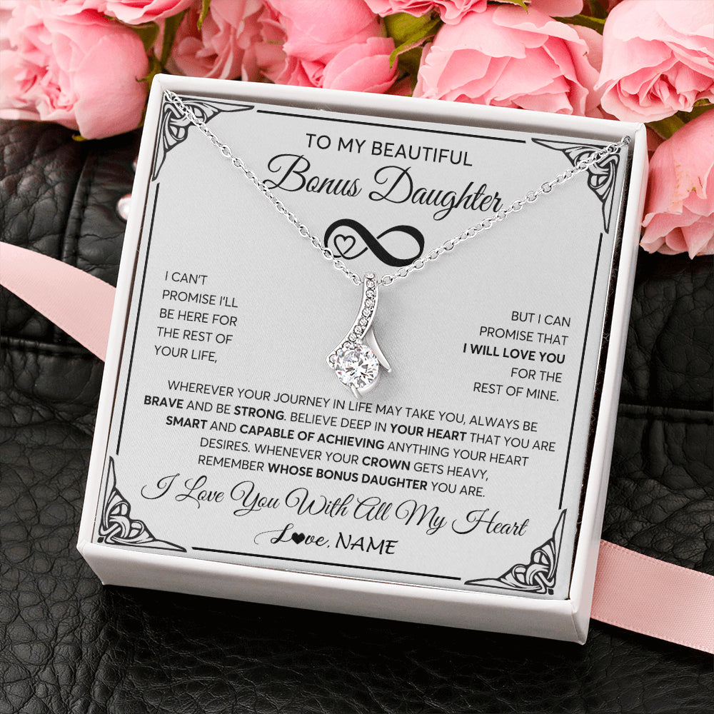 Alluring Beauty Necklace 14K White Gold Finish | 2 | Personalized To My Beautiful Bonus Daughter Necklace Women Girls From Stepdad Mom Love You Stepddaughter Birthday Christmas Customized Gift Box Message Card | siriusteestore